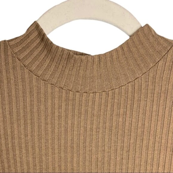 Simons Ribbed Belted Bodycon Dress Neutral  Tan Brown Size Medium Autumn Fall - Picture 10 of 11